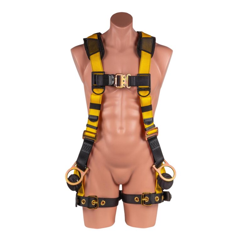 LSD Safety 5 pt. Full Body Harness with H-Style Tongue Buckle Legs and Quick Connect Chest, Trauma Relief Straps, Side D-rings, and Shoulder/Back Pads