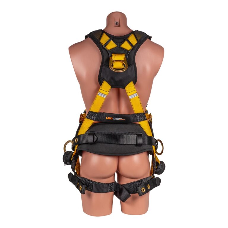 LSD Safety 5 pt. Full Body Harness with H-Style Tongue Buckle Legs and Quick Connect Chest, Trauma Relief Straps, Padded Construction Belt with Side D-rings, and Shoulder/Back Pads - Image 4