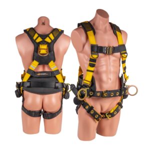 LSD Safety 5 pt. Full Body Harness with Tongue Buckle Legs and Quick Connect Chest, Trauma Relief Straps, Padded Construction Belt with Side D-rings, and Shoulder/Back Pads